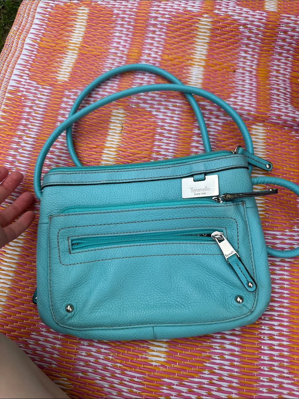 Tignanello Aqua Blue Pebbled Leather Crossbody
